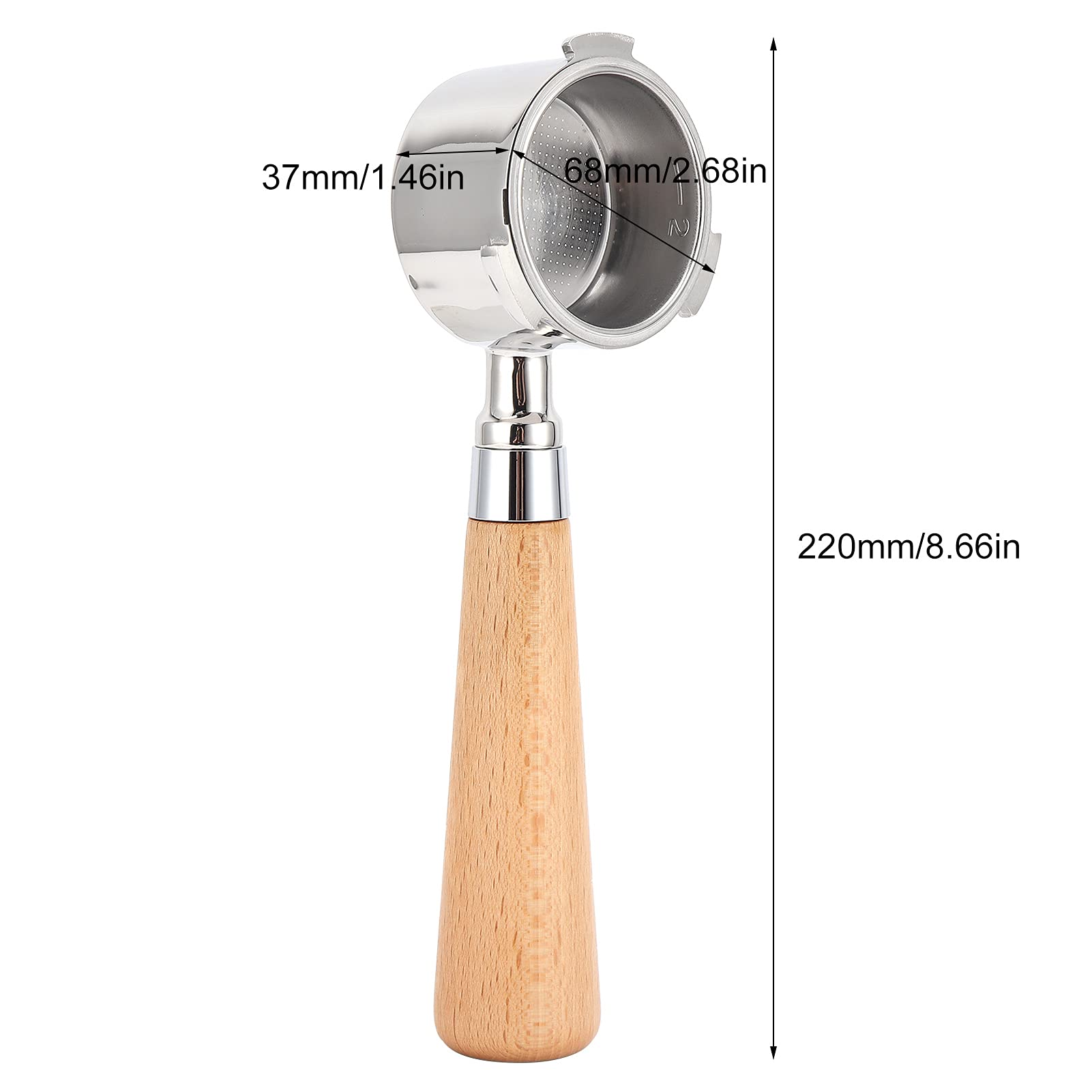 Portafiltro sin fondo para máquina de espresso, soporte de filtro de café de acero inoxidable con mango ergonómico de madera, herramienta de para preparar café en casa o en (Faggio da 51 mm)