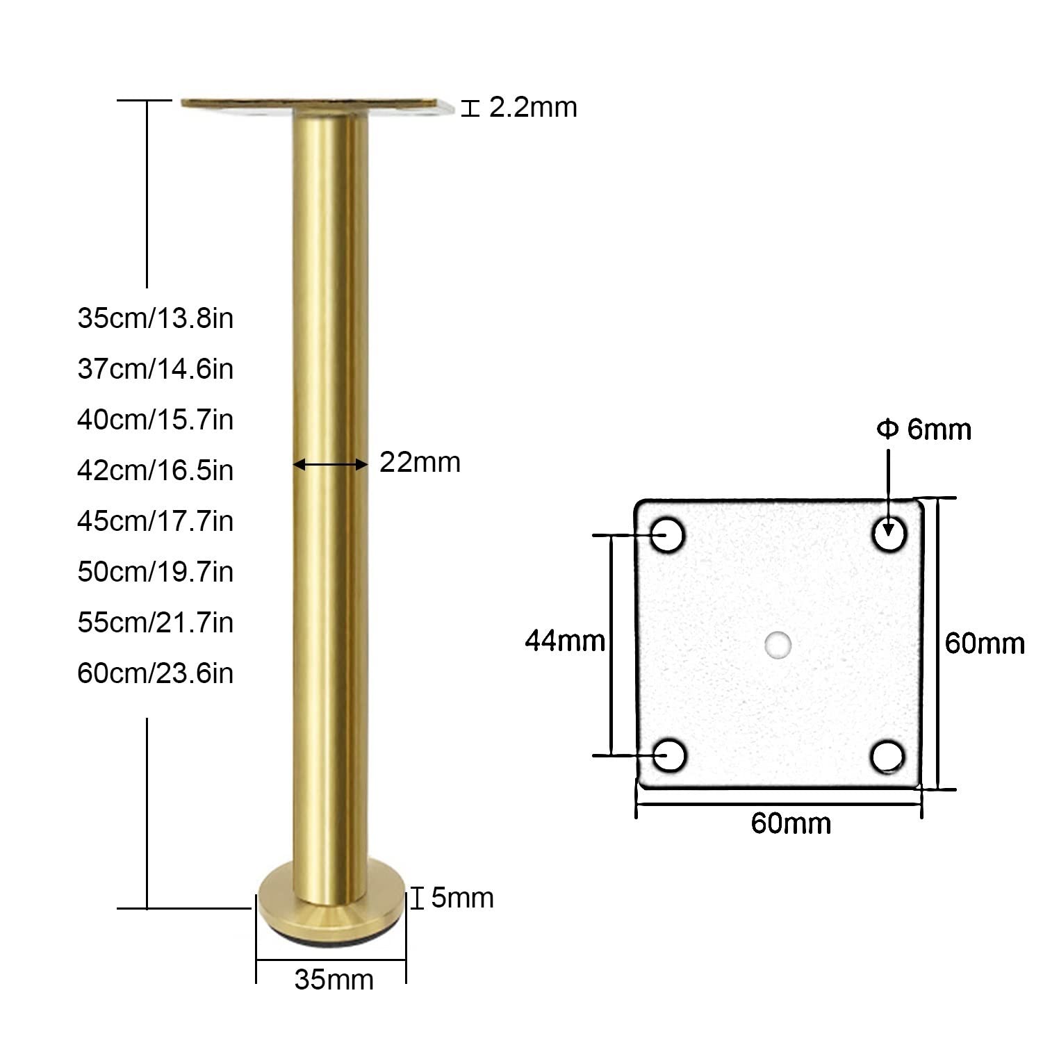 Gambe per mobili Regolabili - 2/4 Pezzi, Gambe per Tavolo in Metallo Moderne, Piedini di Supporto per mobili in Acciaio Inossidabile, per Mobile da Bagno, Mobile TV, oro-42 cm-4 Pezzi