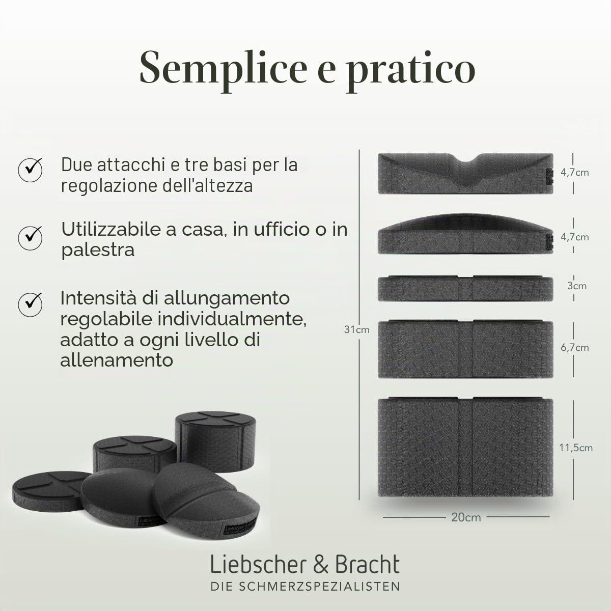 Liebscher & Bracht L'originale attrezzo per la schiena con scanalatura per la colonna vertebrale e regolabile in altezza, prodotto in Germania, per esercizi di applicazione, colore nero