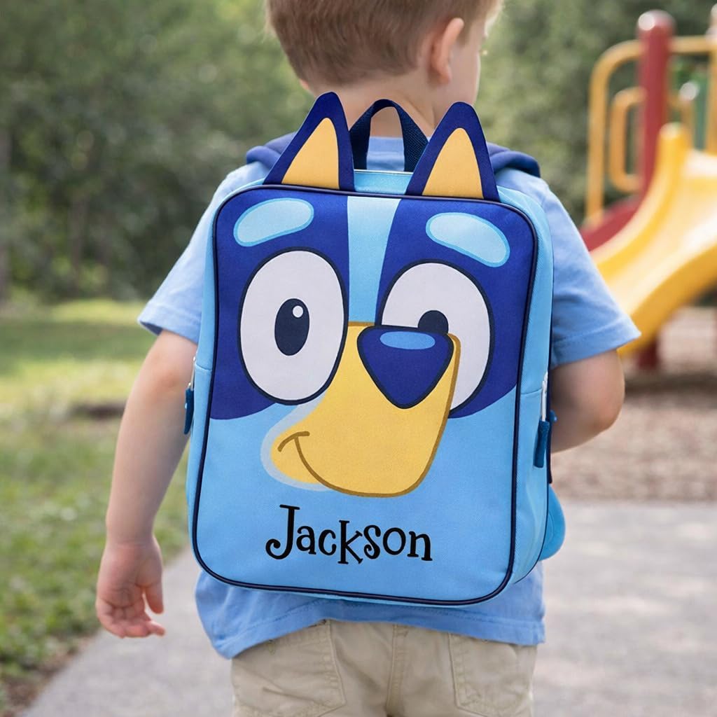 Fast Forward Bluey Backpack with Face and Ears Personalized for Back to School with Custom Name - 14 Inches