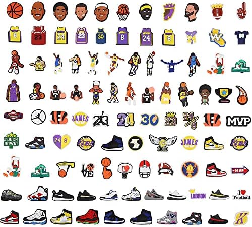 YINGXIANG 100 Piece Pack, Shoes Charms Decorations For Clog, Basketball Different No-Repeat Accessories Wristband Bracelet Girls Boys Teens Kids Birthday Party Favor Gifts