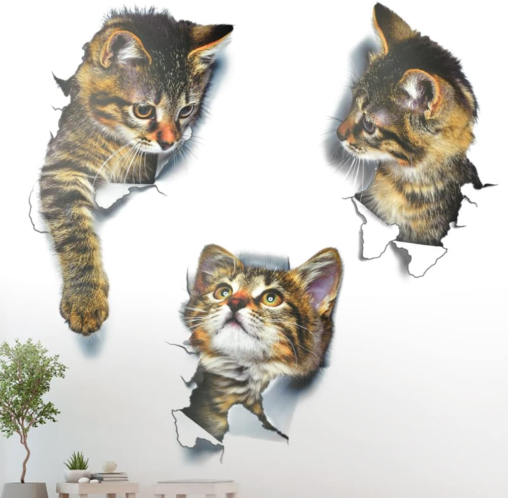 YONGORHEX 9 Pcs 3D Cat Wall Stickers Cute Kitten Wall Stickers Self