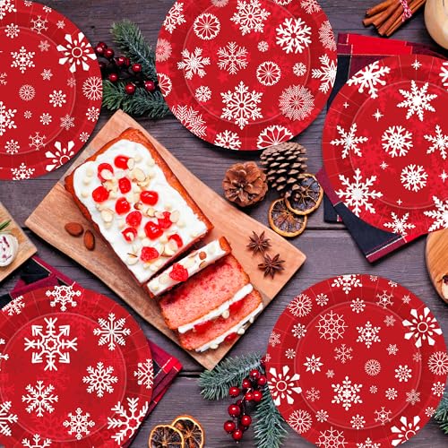 QZYL 48 Pcs Christmas Plates, Disposable Christmas Paper Plates Set in 4 Styles, 9" Red Xmas Snowflake Plate, Xmas Party Supplies for Ugly Sweater Winter Holiday Dinnerware Decor – Image 7