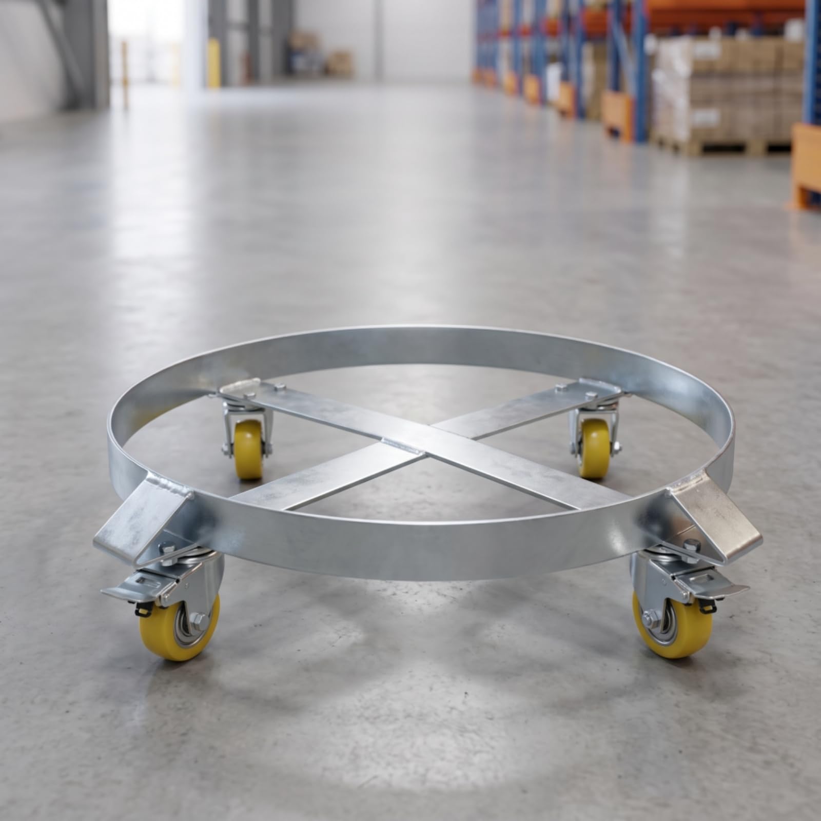 Carrello per Fusti Barile Piattaforma con Ruote Supporto per Contenitori Cilindrici Struttura Acciaio al Carbonio Uso Adatto a Magazzini Fabbriche Officine