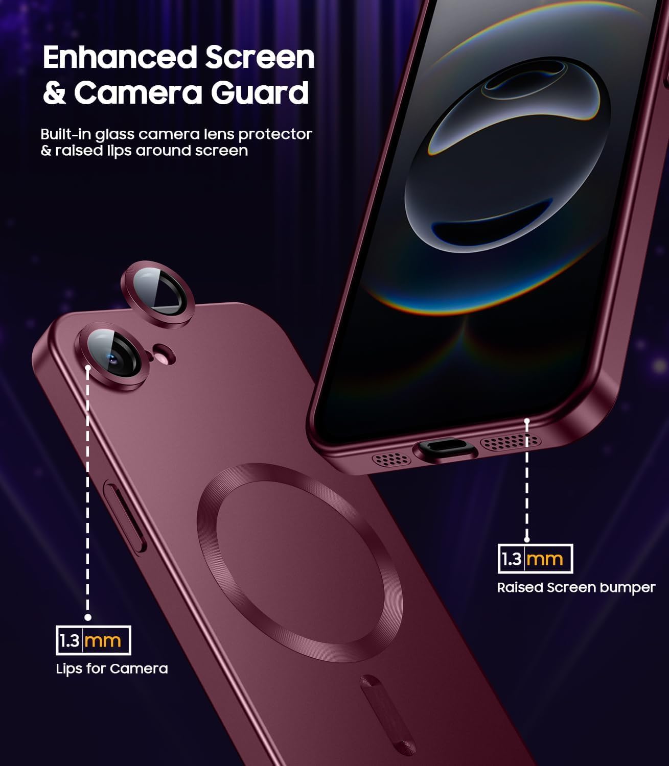 DIZORO Magnetic Case for iPhone 17e / iPhone 16e Case [Compatible with MagSafe][Built-in Camera Lens Protector] Slim Soft Silicone Bumper Shockproof Metallic Luster Back Cover Phone Case - Wine — Amazon image 2