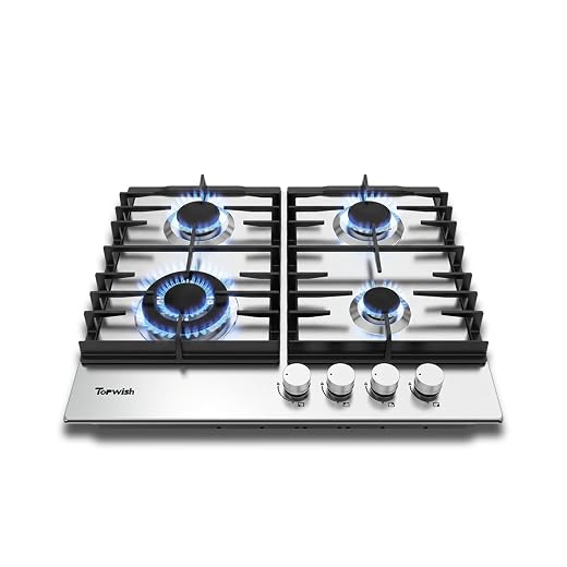 TOPWISH 24 Inch Gas Cooktop, 4 Burners 27,400 BTU Built-in Gas Stove Topts