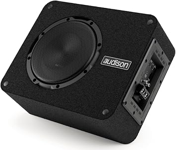 Audison Prima APBX 8 AS2 Active Subwoofer 8 Inch with He-Li Technology 250W RMS 500W Peak Moisture Treated Cone Remote Control Included for Car Audio Black