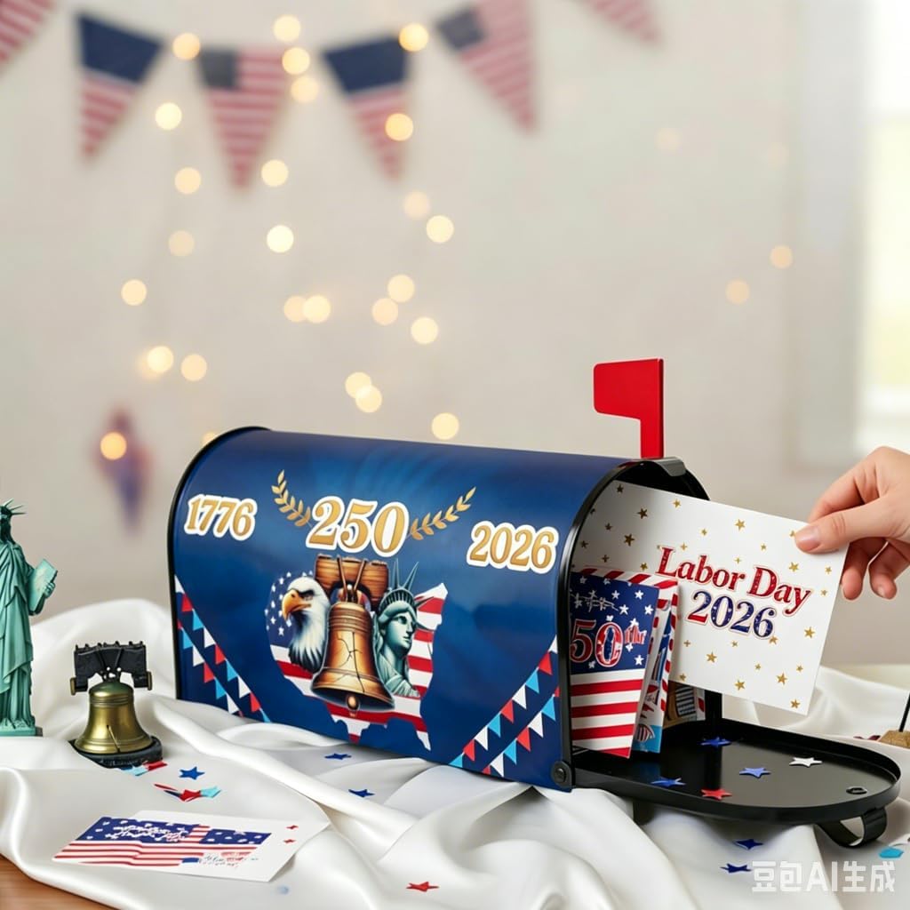 Labor Day Mailbox Cover Magnetic Patriotic - American Flag Eagle Liberty Bell Design - 18x21 Inch Weatherproof Holiday Mailbox Decorations