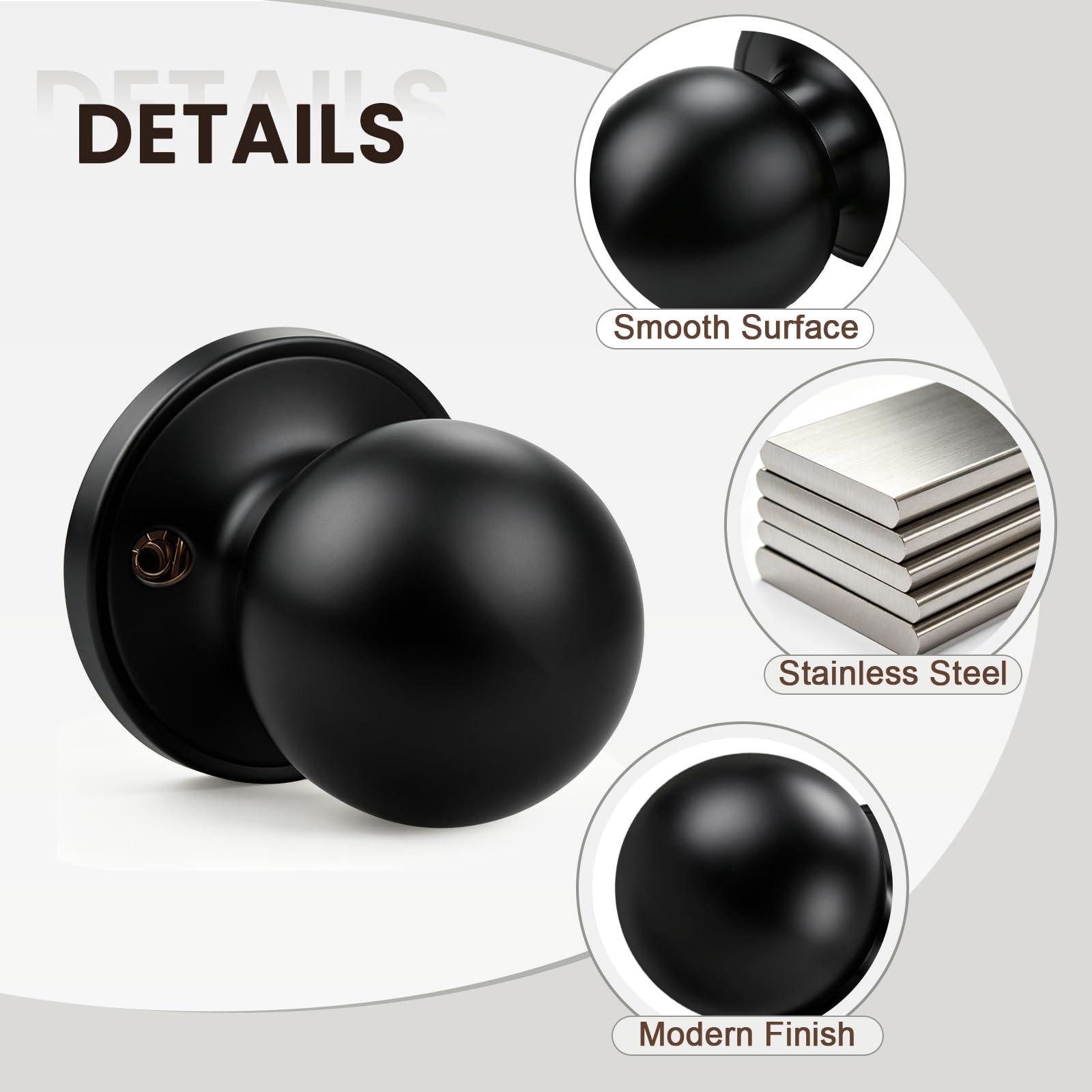Brotima Matte Black Round Dummy Door Knob,One-Half Side Knob Only,Non-Locking No Latch for Interior Use, 53.3mm (Knob) - Image 5