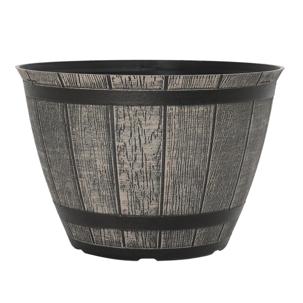 YouGarden - Barrel Planter - 30cm - Black - Wood Effect