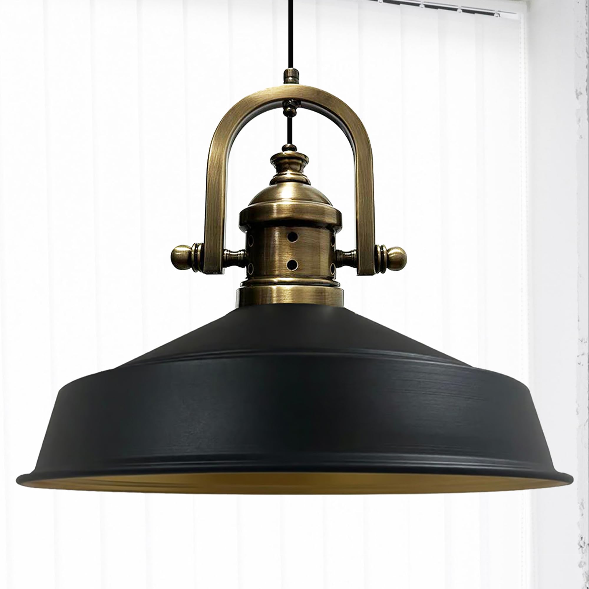 bamyum Asletl Hanging Lamp Industrial Pendant Light, 40 cm Black Metal Shade, Modern Kitchen Island Light, E27 Pendant Lamp for Living Room and Dining Room