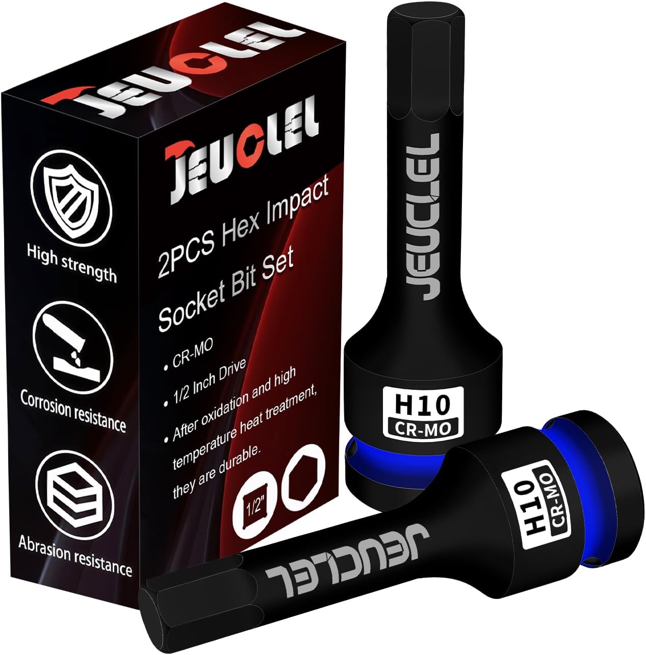 2Pcs 10mm Hex Impact Bit Socket, H10 1/2-Inch Impact Drive Allen Socket, Cr-Mo Steel Lengthen Hex Screwdriver Adapter for Electric Ratchet Wrenches Fastening Screws