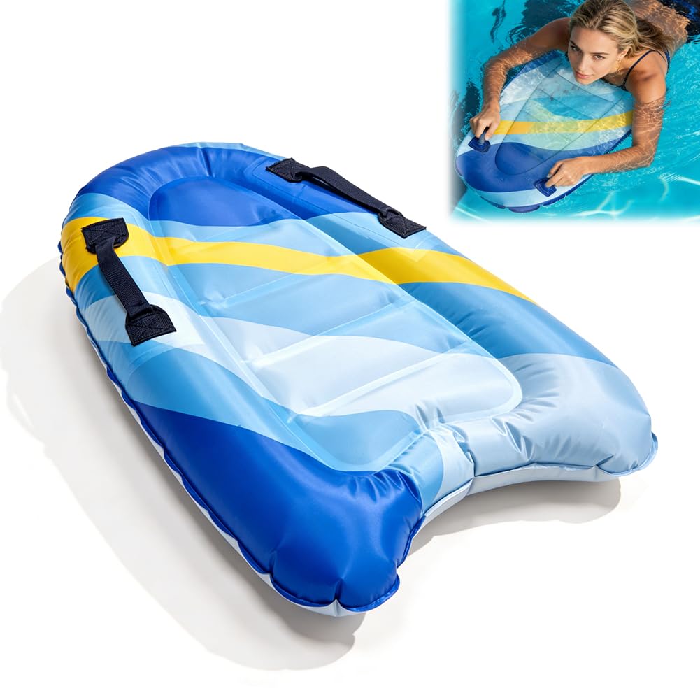 Bodyboard gonfiabile per bambini e adulti, 75 x 65 cm, portatile e pieghevole con 2 manici, tavola da surf in PVC per spiaggia, piscina e nuoto apprendimento, sport acquatici estivi