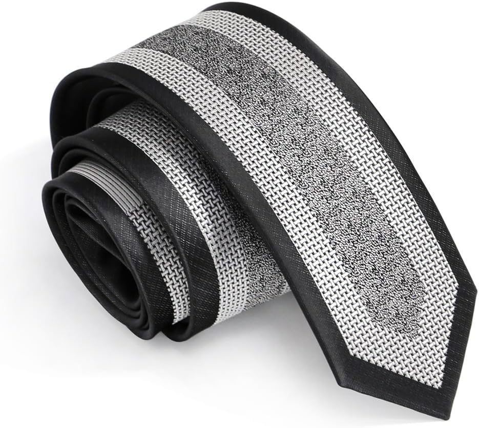 Men's Slim Necktie Black with Red Geometric Pattern Striped Line 2.36 Inches Ties