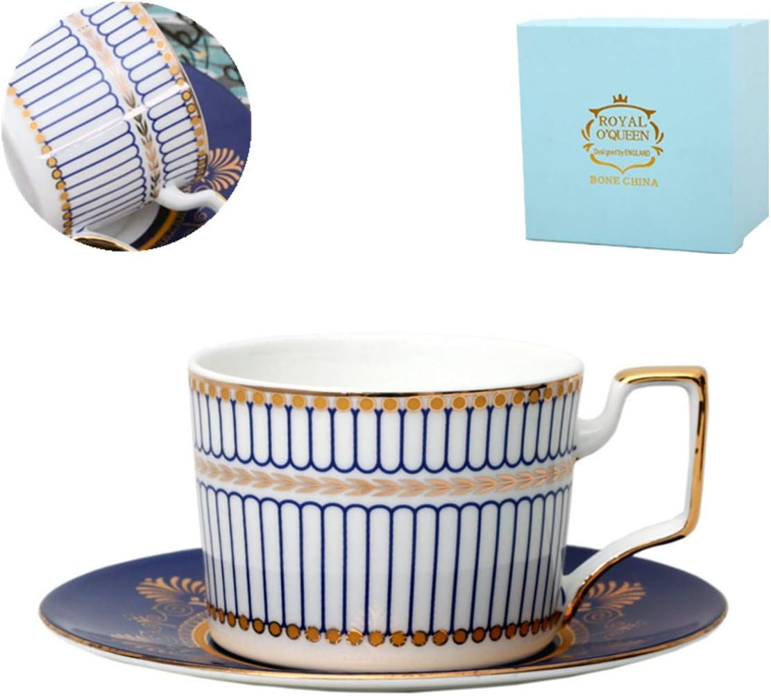 Haoyajia Bone China Tea Cup and Saucer Sets Modern Geometric Designs Tea/Milk/Coffee Mugs Cups-Suitable for Office,Sitting Room,Restuarant,Living Room. (Elegant&Brief Designs)