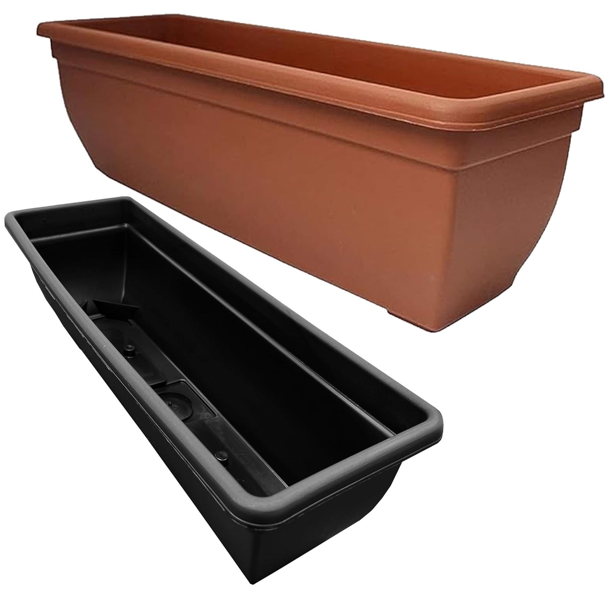 Pluto Packaging Winchester Trough 60cm Bell Pot Black Or Terracotta Rectangular Indoor Outdoor Planter For Flowers & Plants (2, Black)