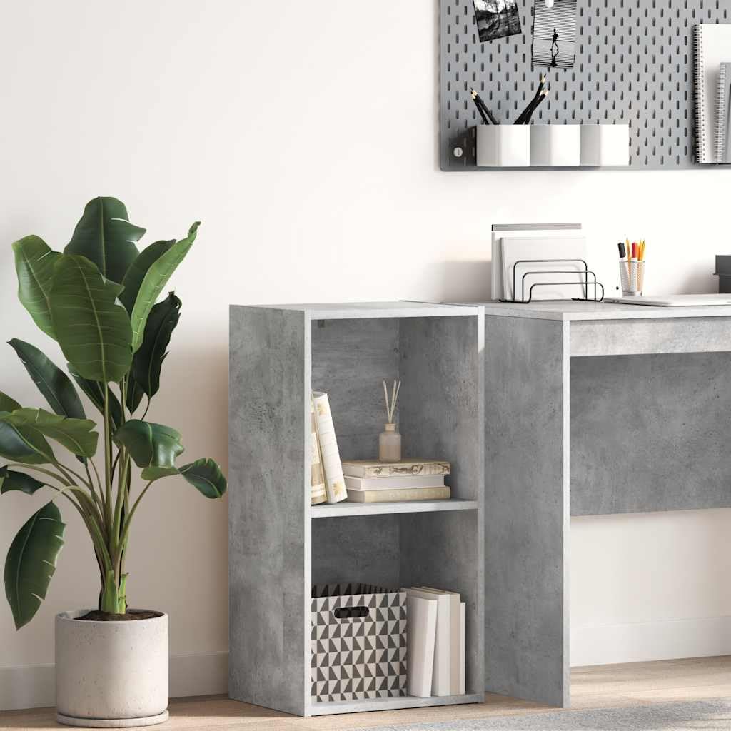 Bücherregal Betongrau mit 2 Fächern, 40x30x76,5 cm, Holzwerkstoff, schmaler Bücherschrank freistehend für Wohnzimmer Büro Kinderzimmer, platzsparendes Regalsystem mit Stauraum