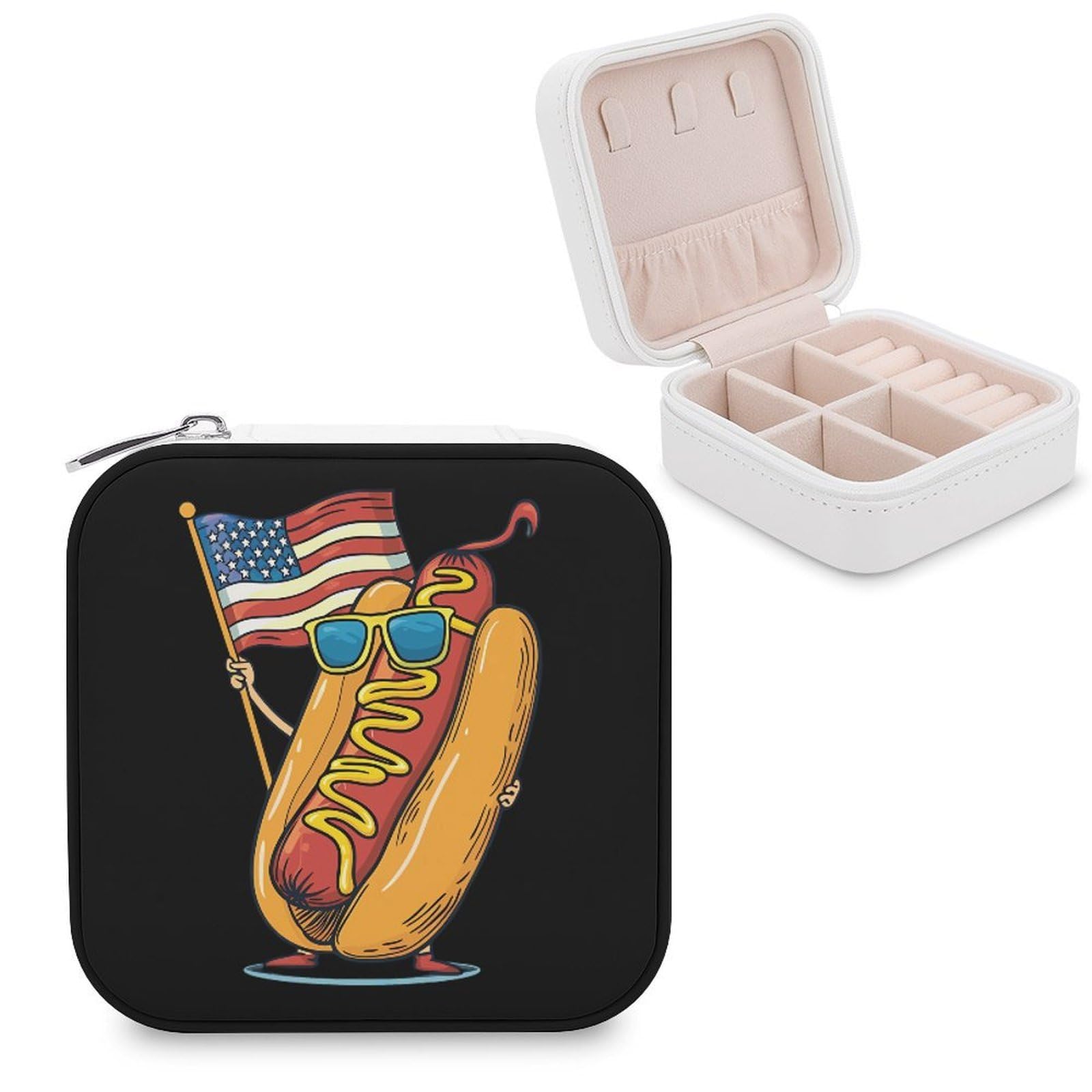 CUTJMDNGH Hot Dog U.S. Flag Jewelry Box for Women Jewellery Case Organizer Storage Boxes Craft