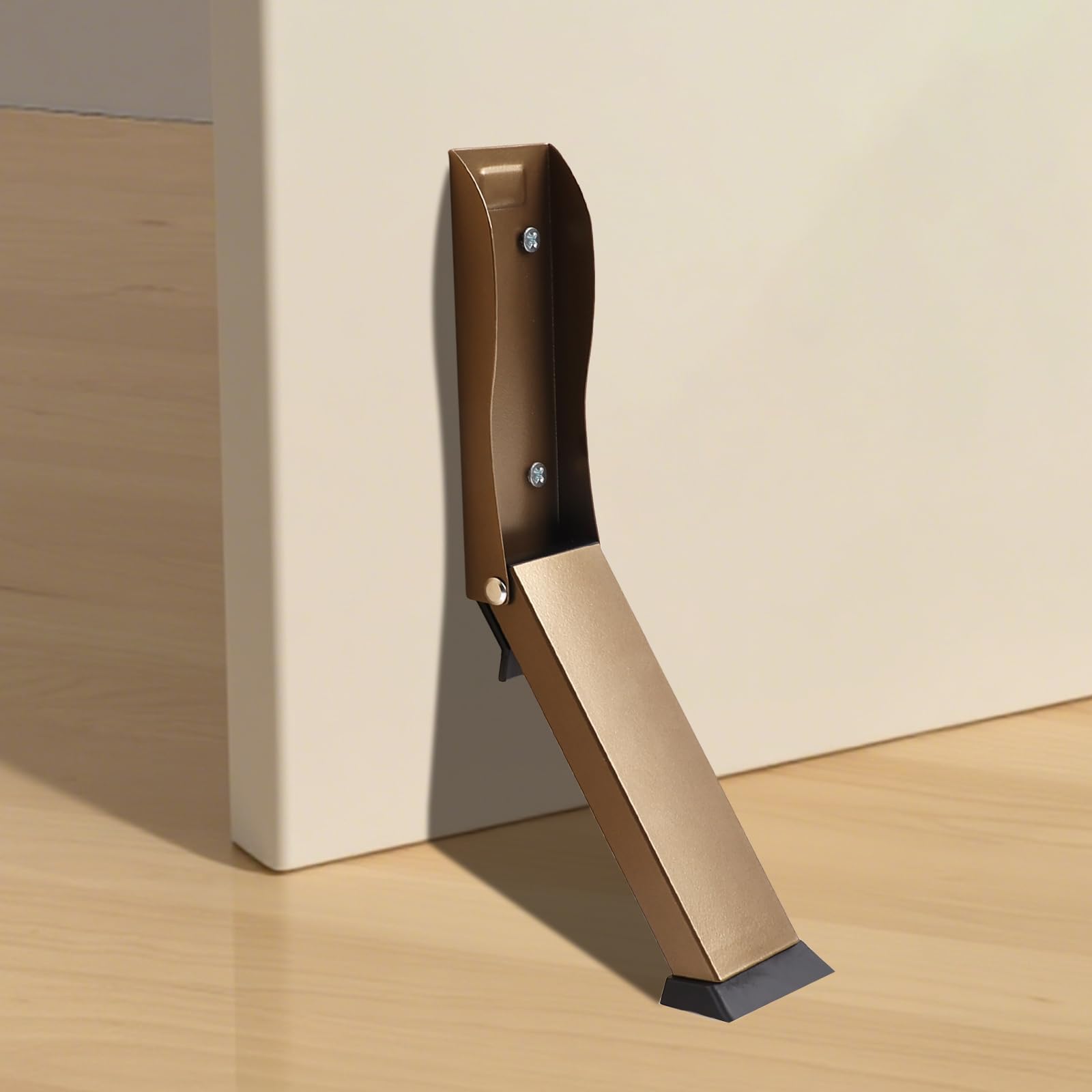 Door Stoppers No Drilling, Kick Down Door Stop for Bottom of Door, Self-Adhesive or Screw Mount, One Touch Flip Down Door Holder to Keep Door Open, Upgraded Anti-Slip Rubber Tip(Copper Gold)