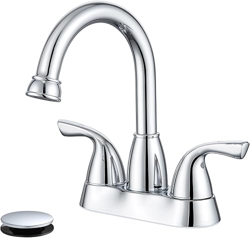 Grifo de lavabo de baño, grifo de baño de latón cromado, juego central de 2 manijas con drenaje desplegable y líneas de suministro