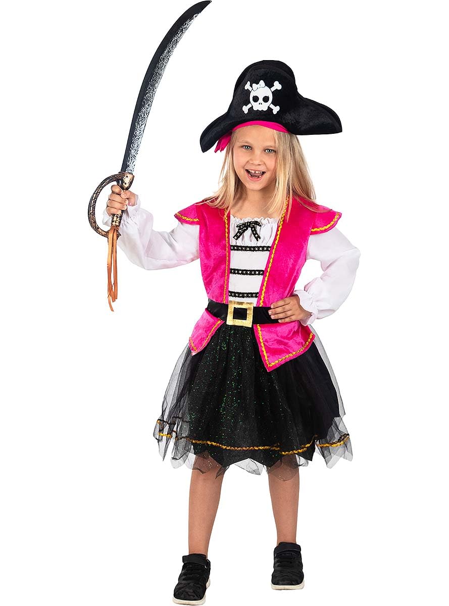Funidelia | Disfraz pirata rosa para niña Corsario, Bucanero - Disfraz para niños y divertidos accesorios para Fiestas, Carnaval y Halloween - Rosa