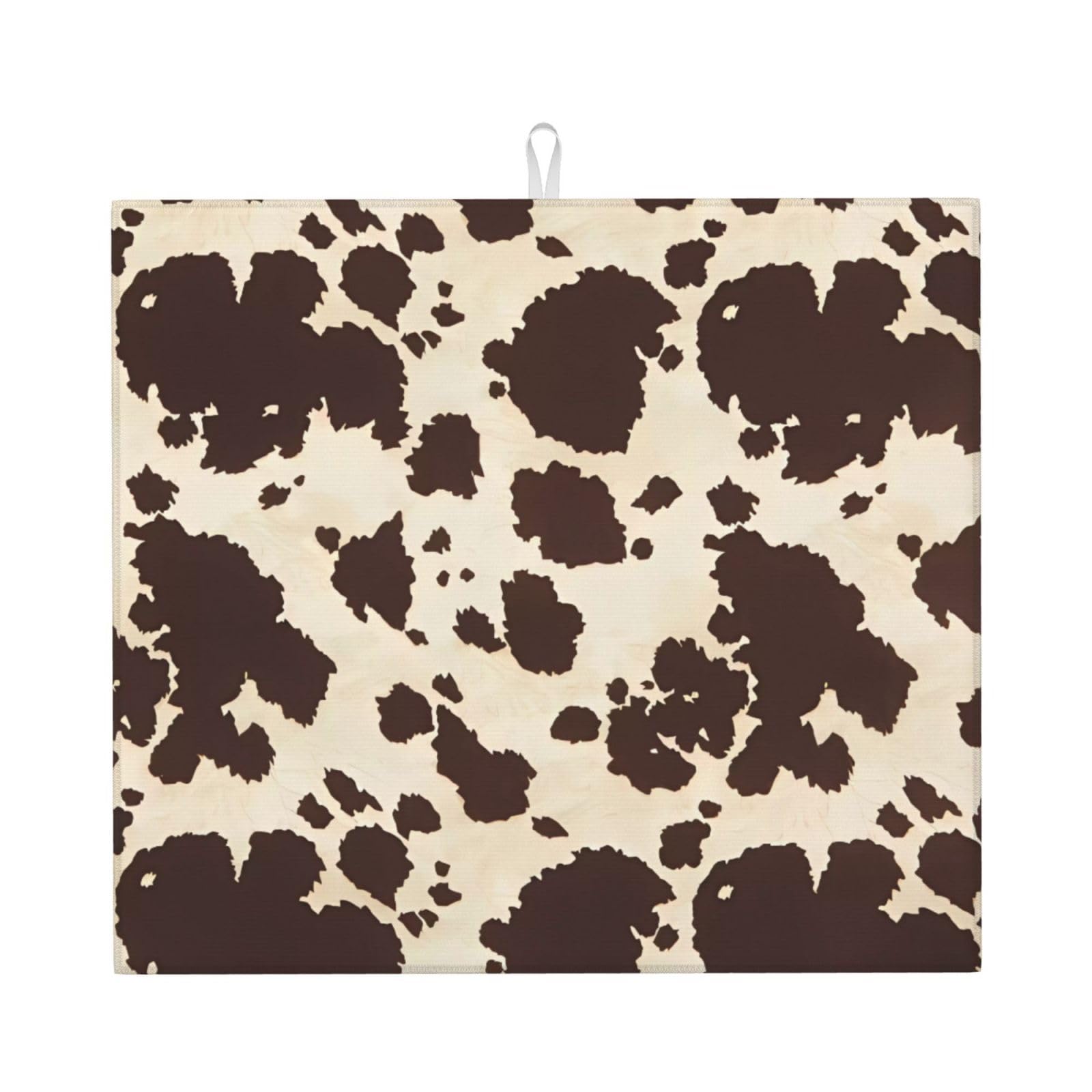 WHJSHOP brown Cow Spots Prints Kitchen Drying Mat – Absorbent Dish Throw for Countertops, Quick-Dry Non-Slip Layer with Colorful Prints, Ideal Housewarming Gift