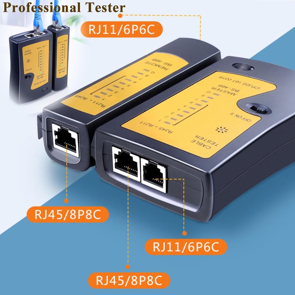 LEATBUY - Kit de herramientas de crimpado RJ45 Cat5 Cat5e Cat6 RJ45, 50 conectores RJ45 Cat6, 50 cubiertas, probador de cables de red, crimpadora de cables LAN (naranja)