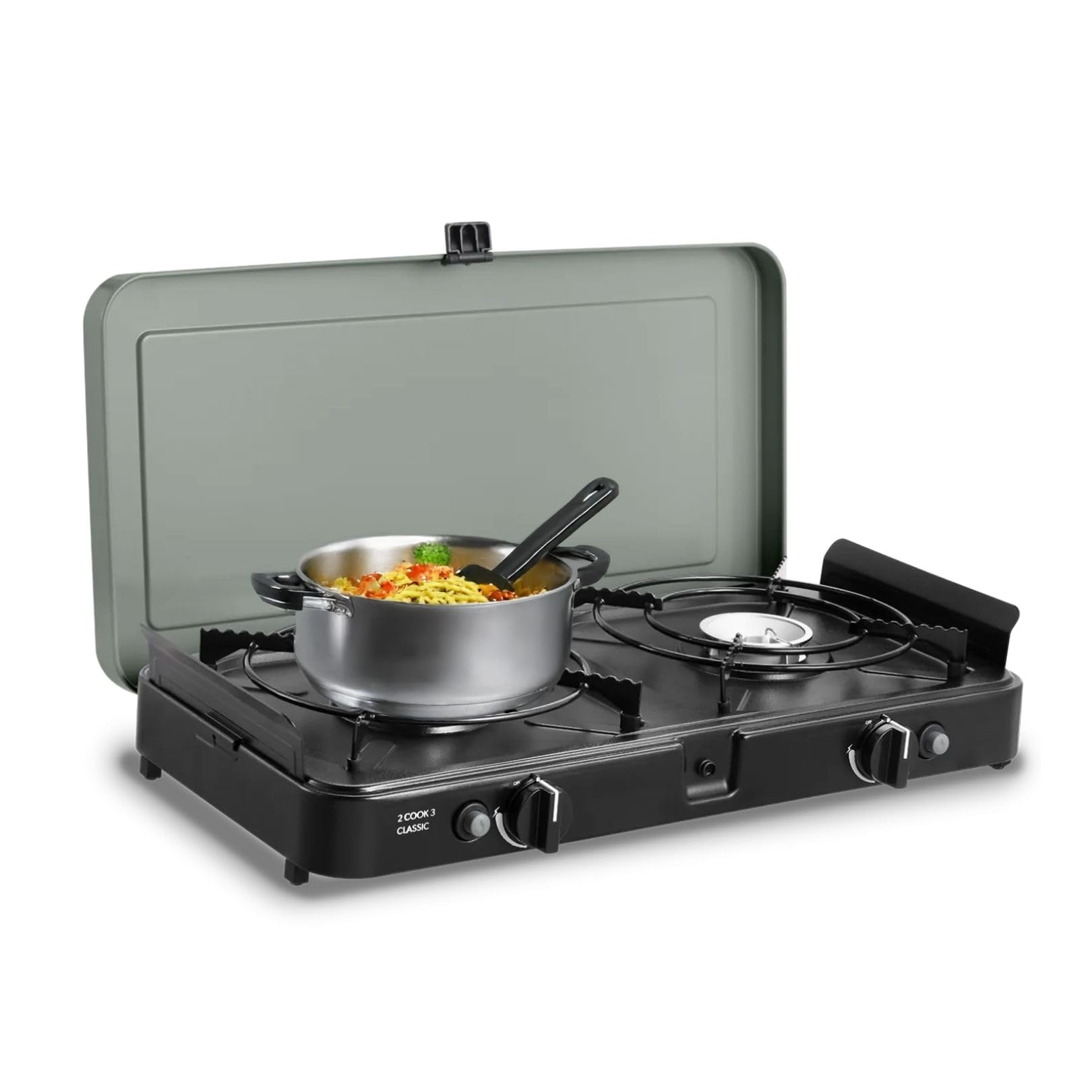 CADAC Cuisinière classique 2-​Cook 3 30mBar - Barbecue acier - Grille Barbecue Camping Gaz - aluminium - plastique - Noir - Vert - Cuisine Camping - Accessoire Camping - Avec sac de transport