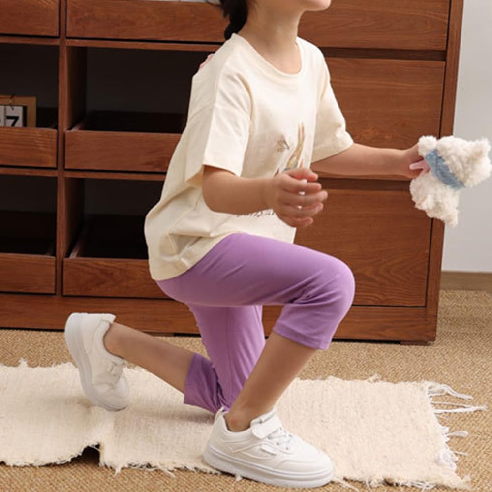 VVEEWUU 5 Pack Cotton Cropped Leggings for Girls 3/4 Pants Basic Girls Capri Leggings - Image 3