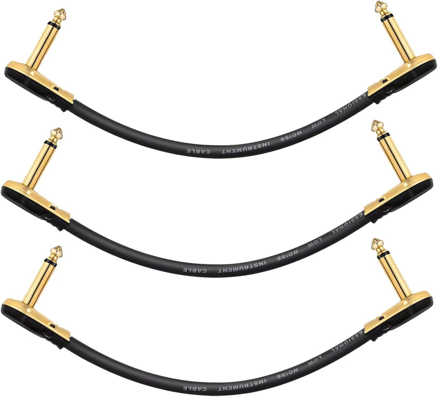 HONEST KINGuitar Patch Cables 6 inch,Instrument Cable, 1/4 Inch Right Angle Cable,Right Angle Golden Pancake Connector for Effects Pedal Board (Pack of 3)