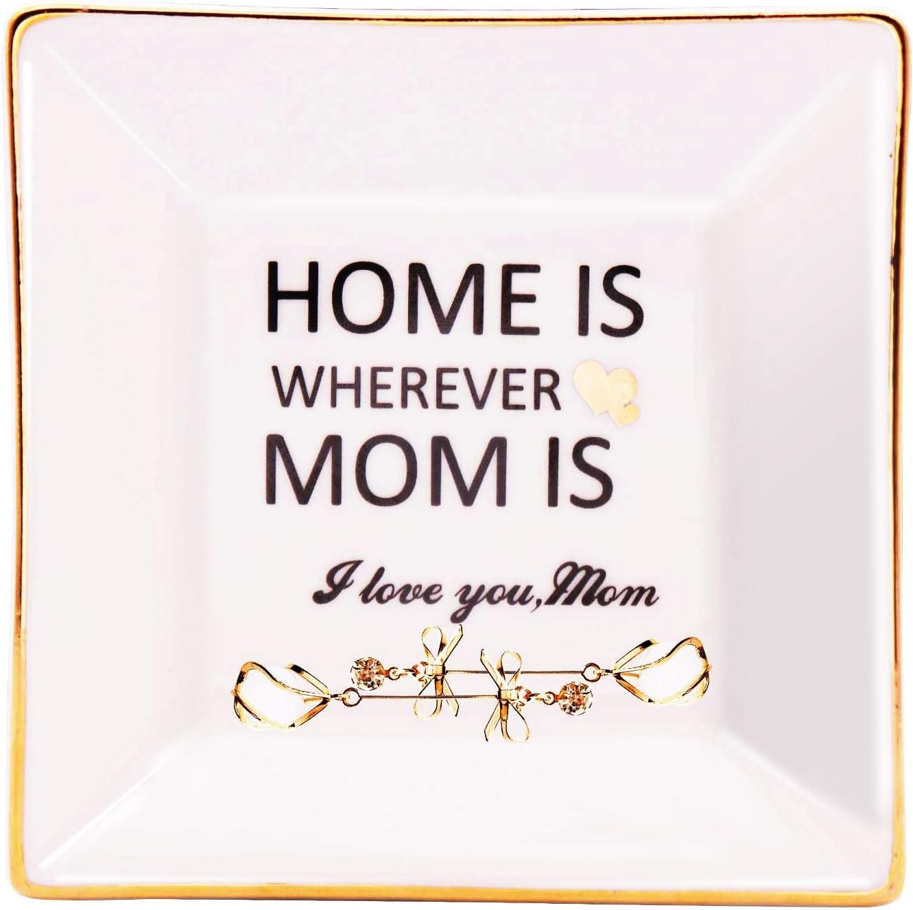 LEBOO Gift for Mom from Daughter or Son, Ceramic Ring Dish Decorative Jewelry Tray - Home is wherever Mom is, Gifts for Mother's Day Birthday Thanksgiving Day Christmas
