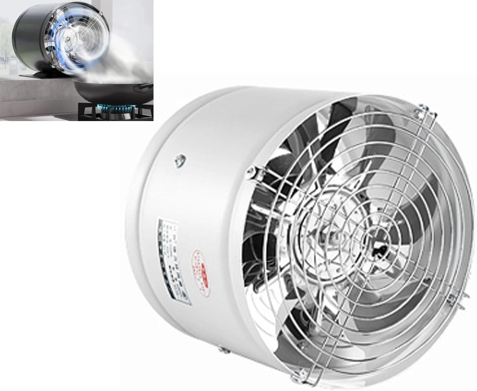 Super Suction Multifunctional Powerful Mute Exhaust Fan, Single Side Embedded Vent Fan, Ventilation Fan Aluminum Alloy Kitchen Exhaust Fan Protective Grille (white with base,6in) LO-705(White,6in)