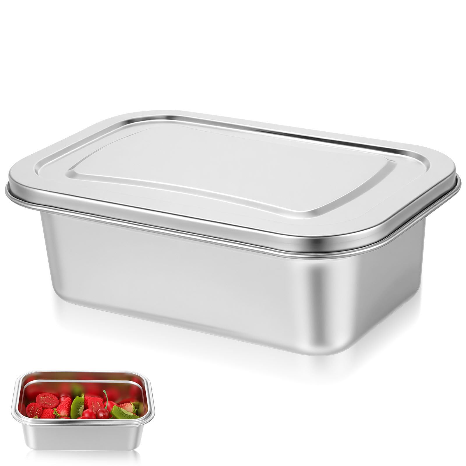 MALUGOGO 304 Stainless Steel Food Container 1600ml Metal Storage Box