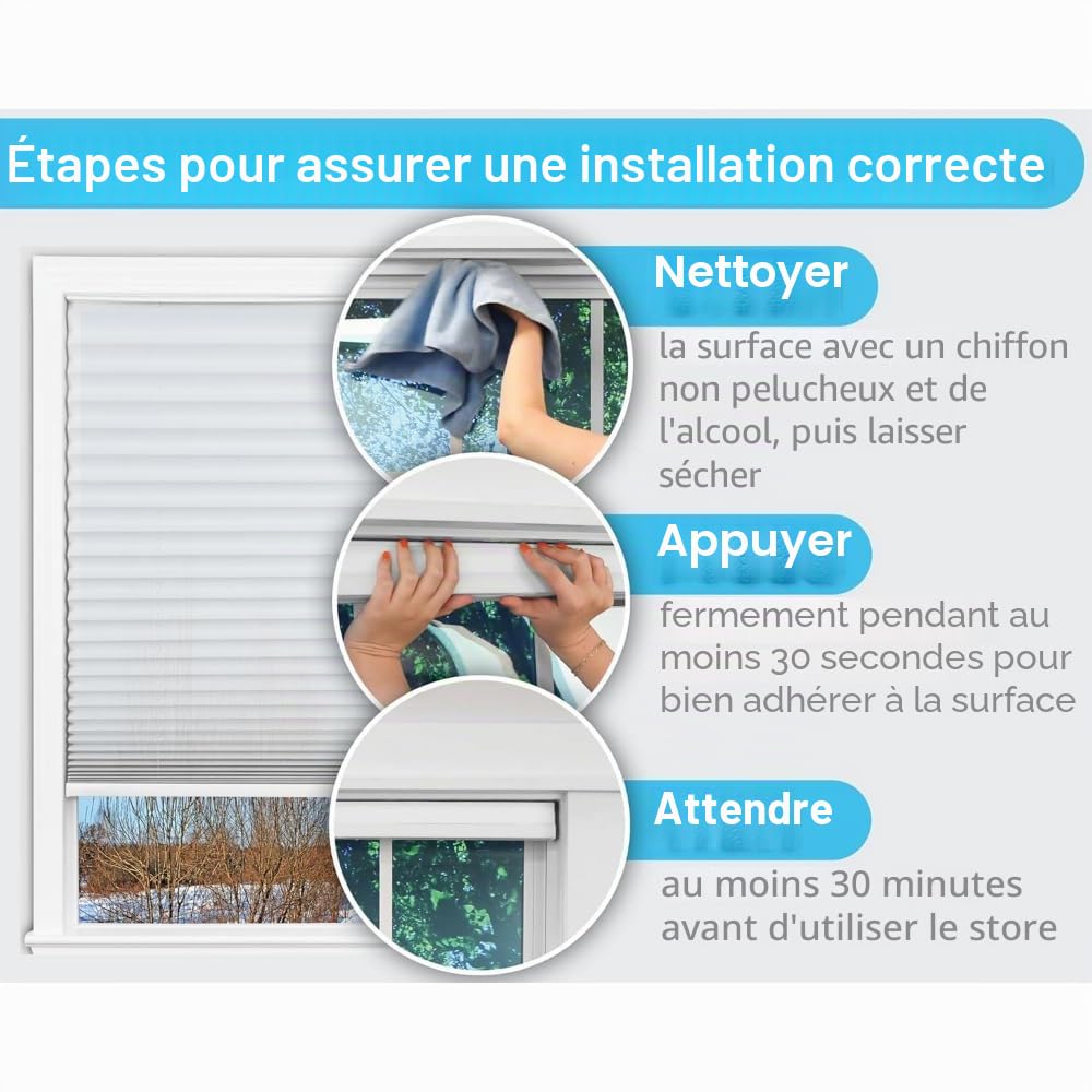 Redi Shade Store plissé en tissu filtrant la lumière, personnalisable en le coupant, facile à remonter, aucun outil nécessaire, 6 x 162,5 cm (convient aux fenêtres de 48 x 76,2 cm), blanc