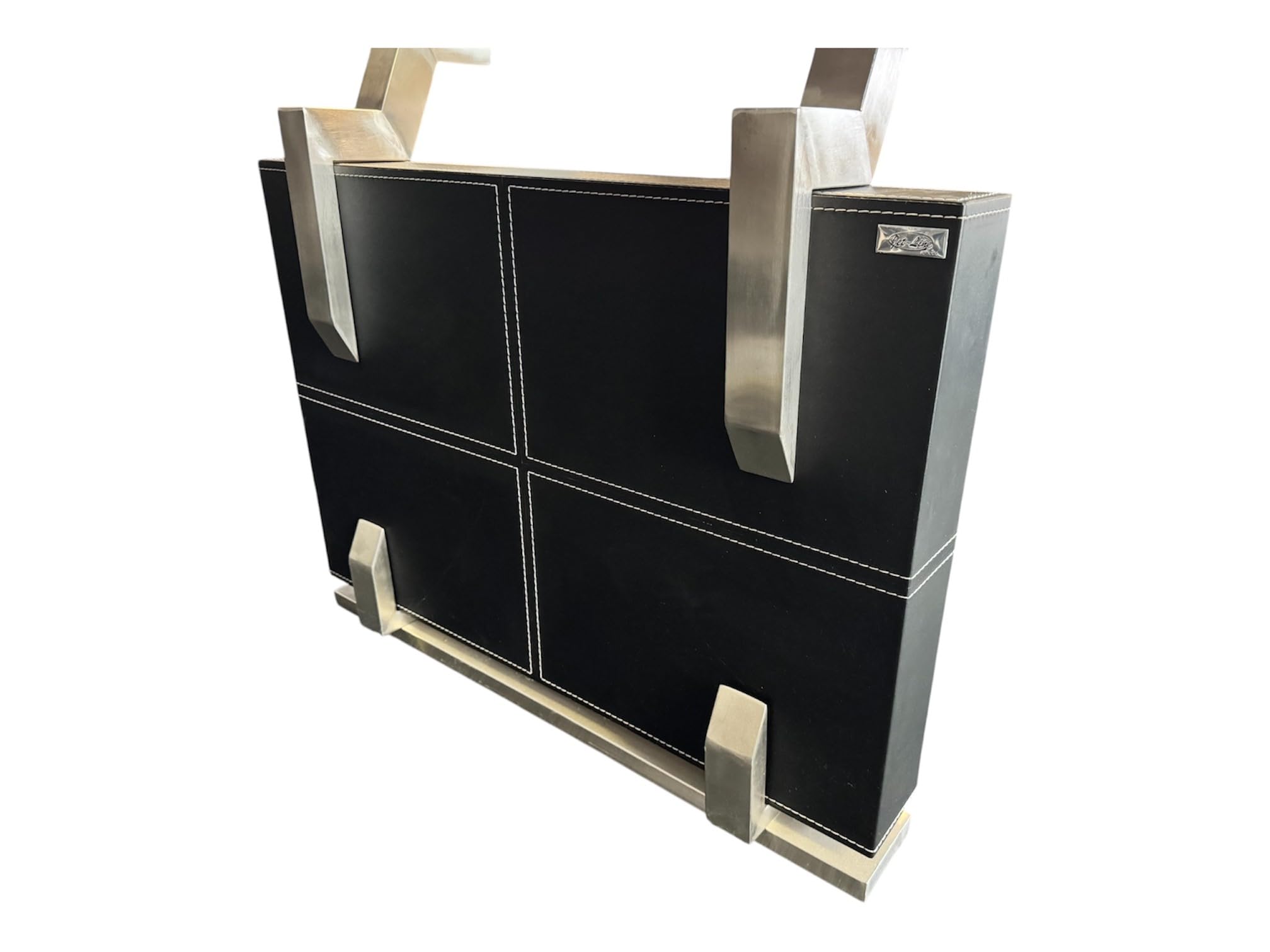 Jet-Line Besprechungstisch Verona Konferenztisch 240 x 120 x 76 cm Schwarz mit Glasplatte aus Sicherheitsglas Kunstlederüberzug Edelstahl Gebürstet