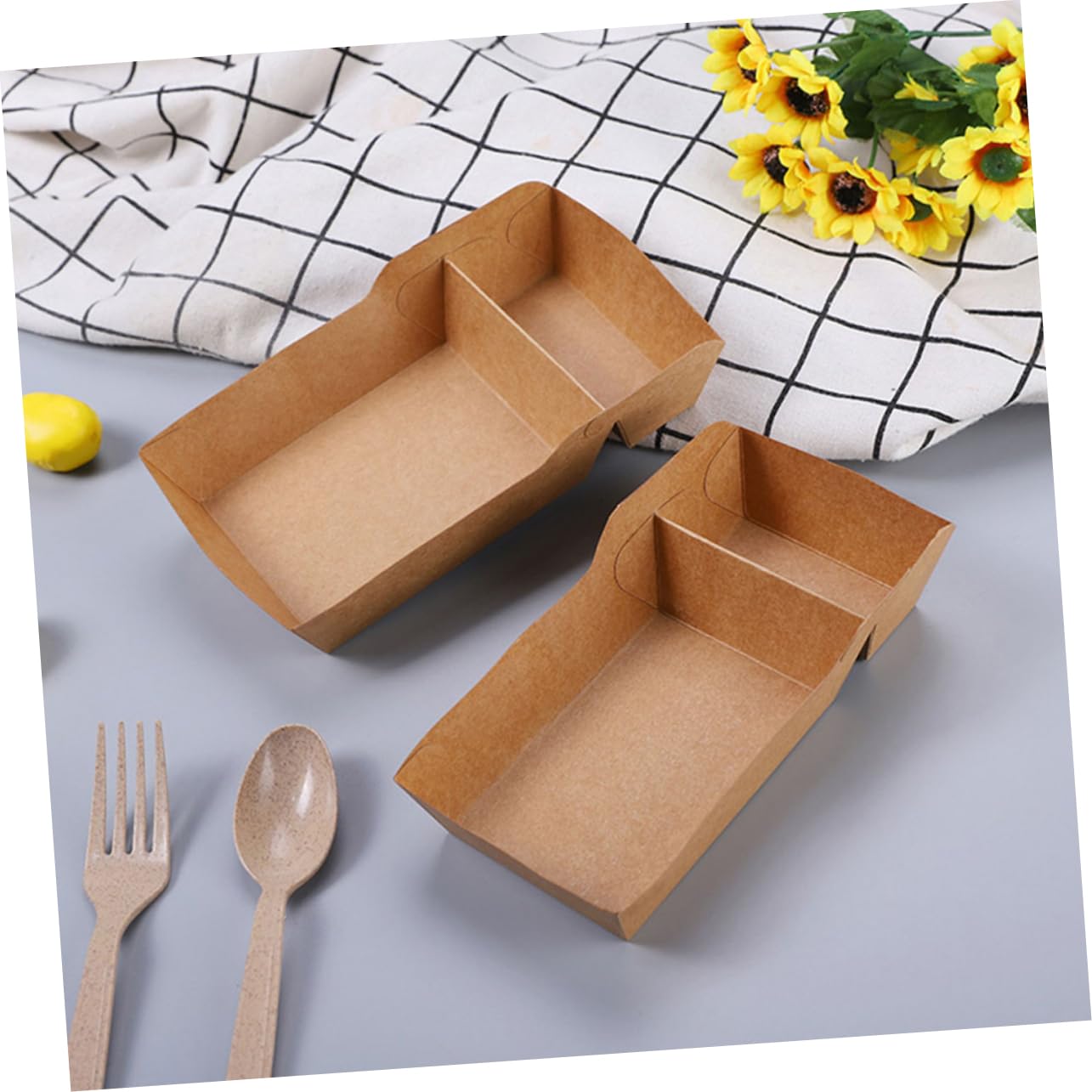 MAGICLULU Scatola Snack Marrone in Carta Doppio Scomparto da 440ml, Confezione da 50 Pezzi, per Nachos e Hot Dog in Attività di Ristorazione e Picnic