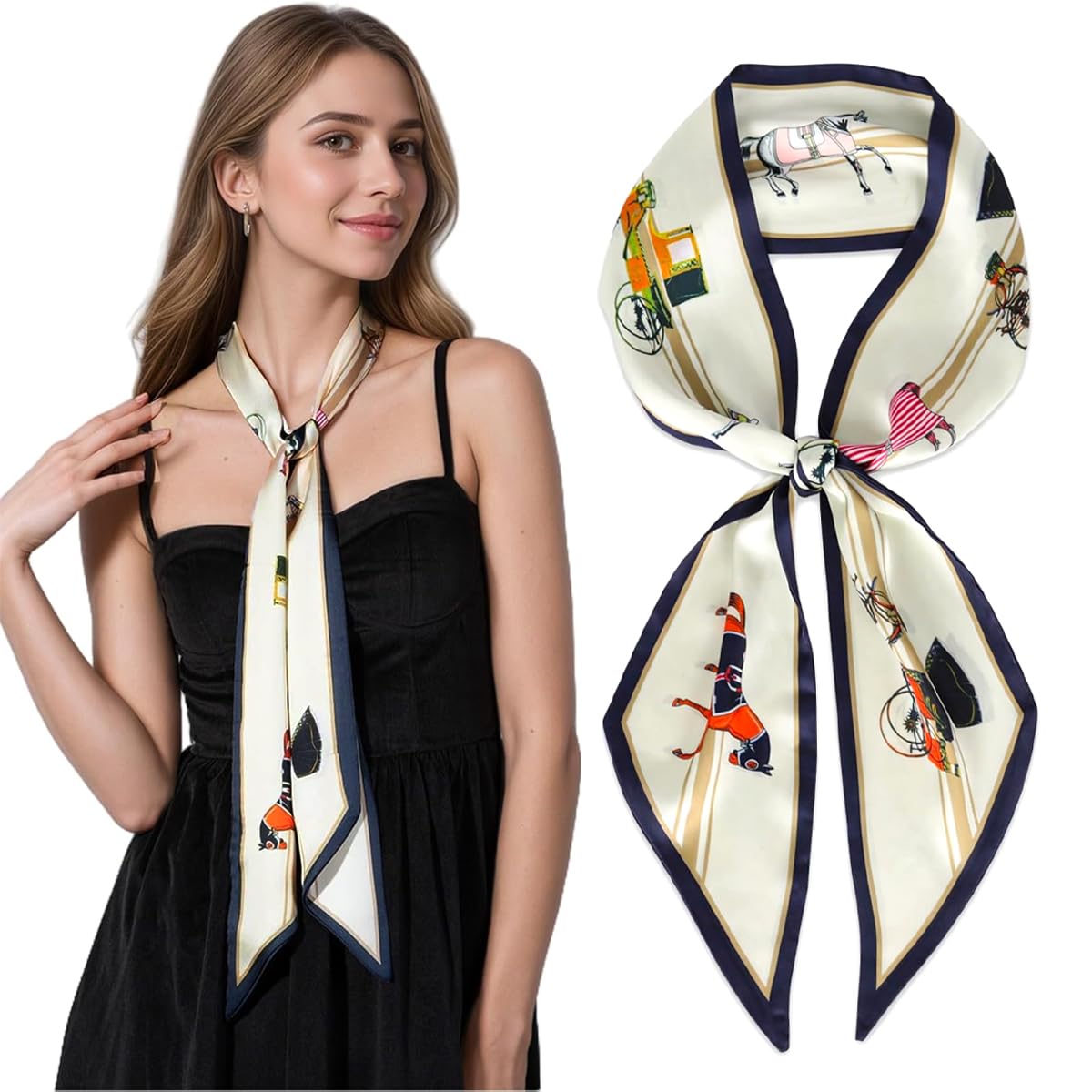 Neck Head Scarf for Women, Satin Silk Scarf for Women, Stylish Silk Scarves Neckerchief, Elegant Floral Necktie Ribbon, Mother' Day Gift, Decorative for Handbag-image-14