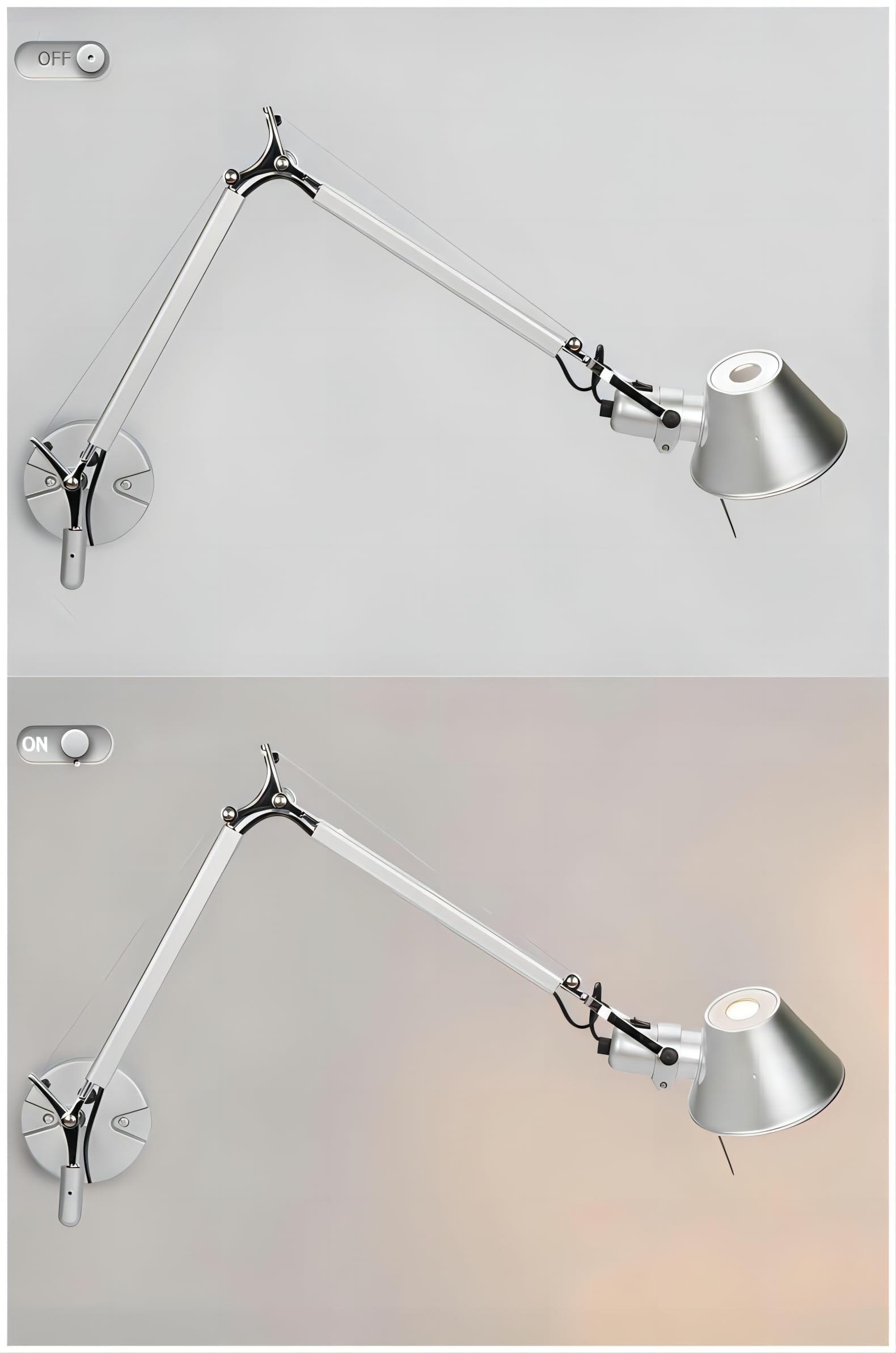 LIGHTLAND Modern Simple Telescopic Folding Rocker arm Silver Wall Light Bedroom headboard Living Room Sofa Wall with Plug Adjustable Angle Rotating Reading Light - Trumpet