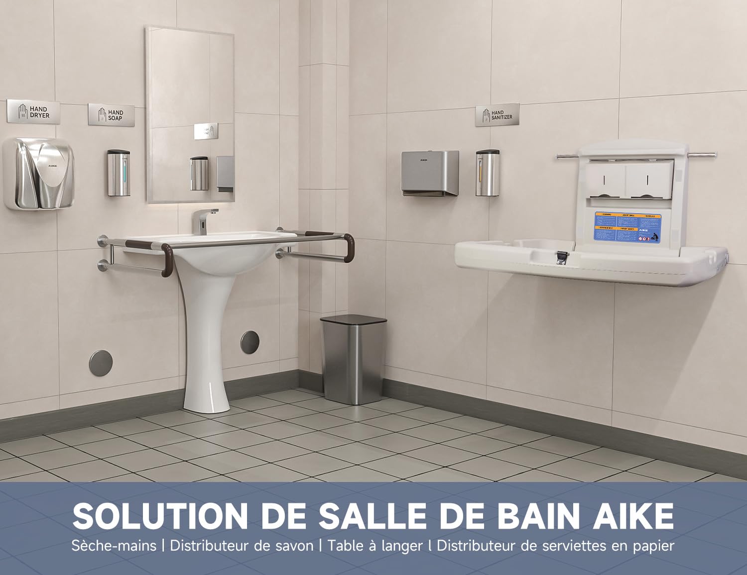 AIKE Table à Langer Horizontale Mural Pliable Bébé Commerciale Conforme CPC Blanc Grisâtre