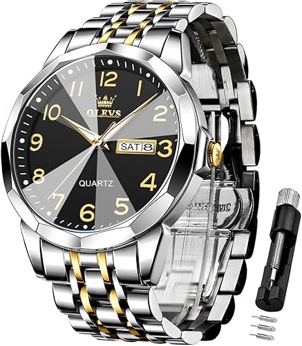 OLEVS Reloj para hombre Simple Business Dress Analógico de acero inoxidable impermeable luminoso con fecha fácil de leer Reloj de pulsera para hombre