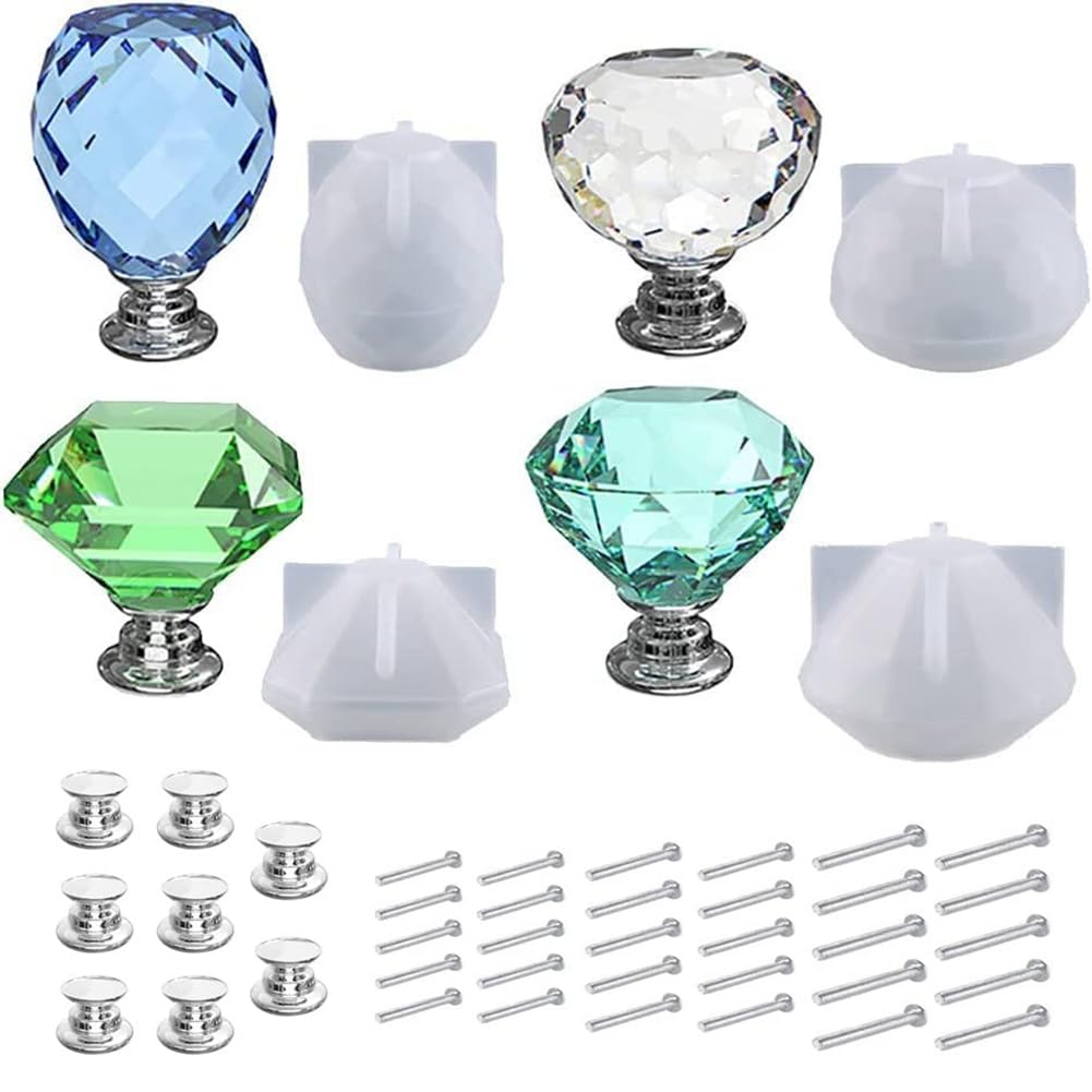 CTRLZS DIY Knob Cabinet Silicone Mold Drawer Pulls Handle Accessories Mould 4Pcs For Crystal Epoxy Resin Silicone + Screws
