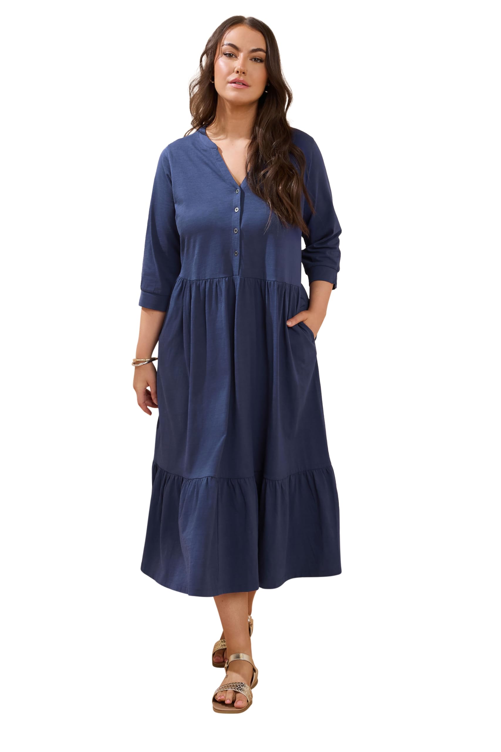 Evans Women's Blue Plus Navy Tiered Cotton Dress Size 22-24
