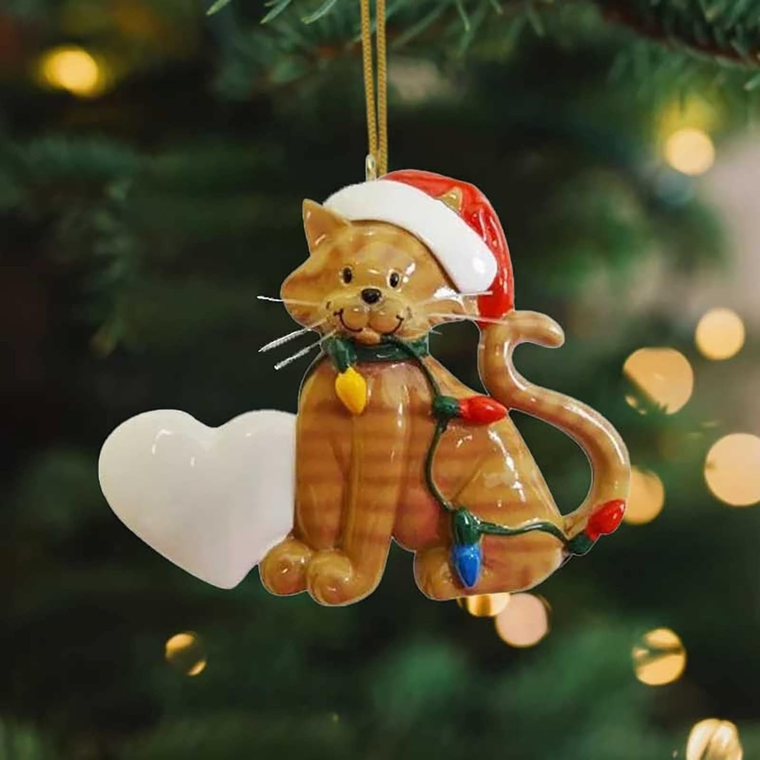 1Pc Cat Cute Acrylic Pendant Christmas Funny Cat Car Pendant for Tree Ornaments