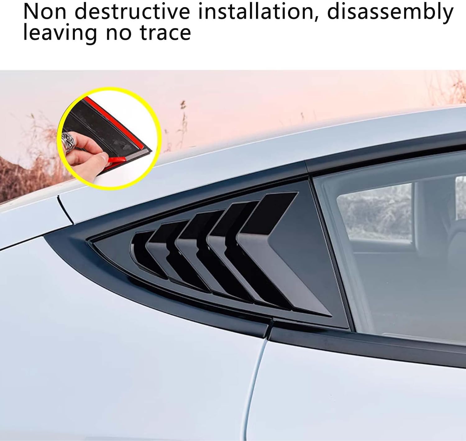 Fit for Tesla Model 3 2021 2022 2023 2024 2025 2026 Quarter Window Louvers, Sports Style Scratch-Proof SideSide Window Covers, 2-Pack (Bright Black)