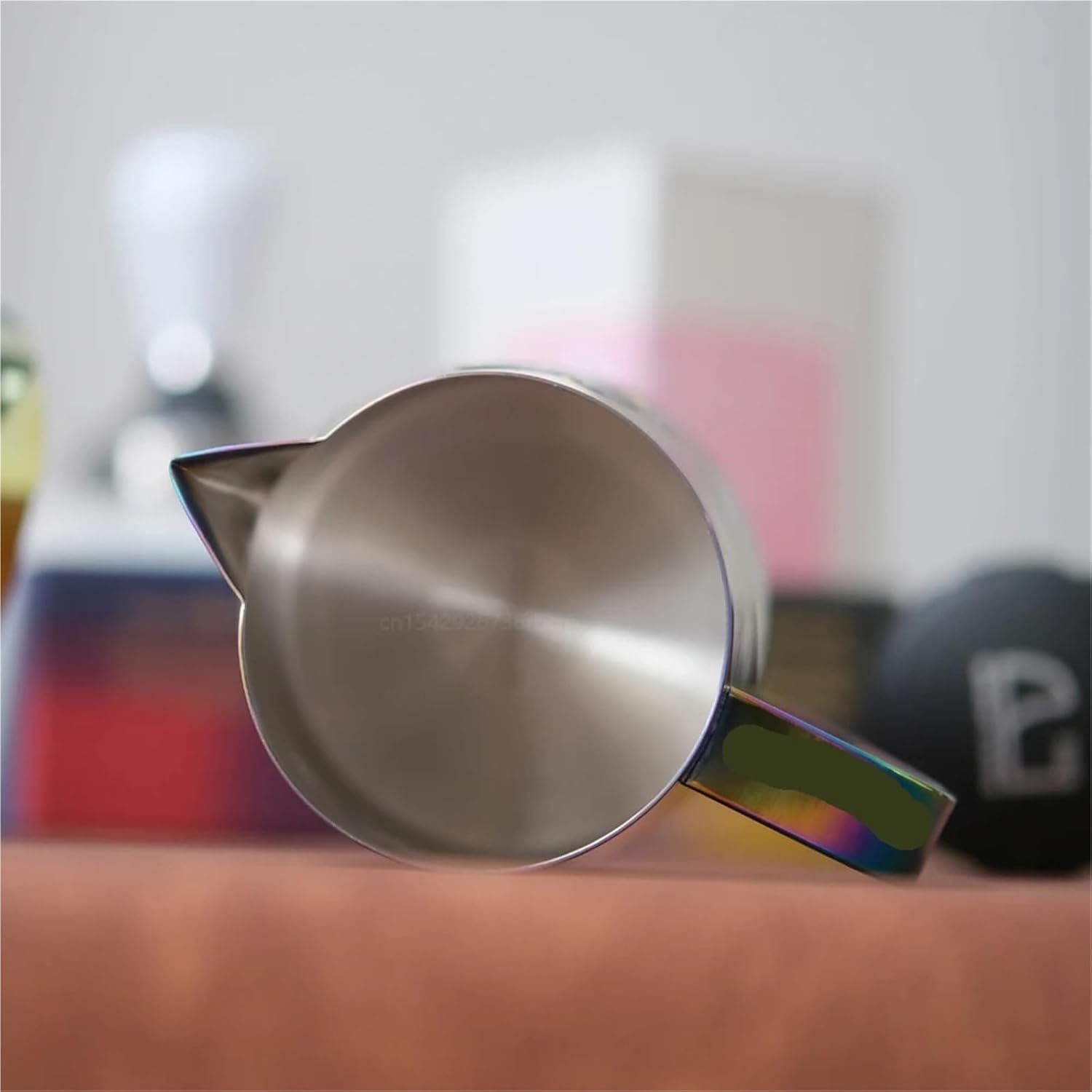 Milk Cappuccino Steaming Frothing Pitcher Stainless Steel Non-Stick frother Jug Pull Flower Cup Perfect for Coffee(Rainbow Shiny)