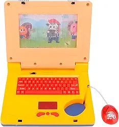 Laptop Infantil Educativo, Amarelo, 17.5x19x15.5cm, com Mouse e Tela Colorida, Sons e Luzes, Jogos de Alfabetização e Números, para Crianças Acima de 3 Anos