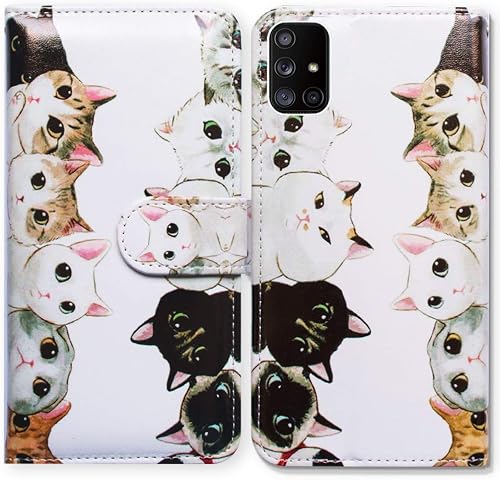 Bcov Case for Galaxy A71 5G,[5G Version], White Black Cute Cats Leather Flip Case Wallet Cover with Card Slot Holder Kickstand for Samsung Galaxy A71 5G