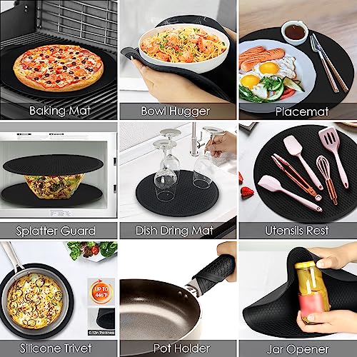 Image of Silicone Microwave Mats, 12 inch Extra Large Multi-Use Microwave Mat Heat Resistant Silicone Trivet Mat Pot Holders Hot Pads for Kitchen, Silicone Cover Pad for Microwave Oven Hot Pot Pans, Black 2Pack
