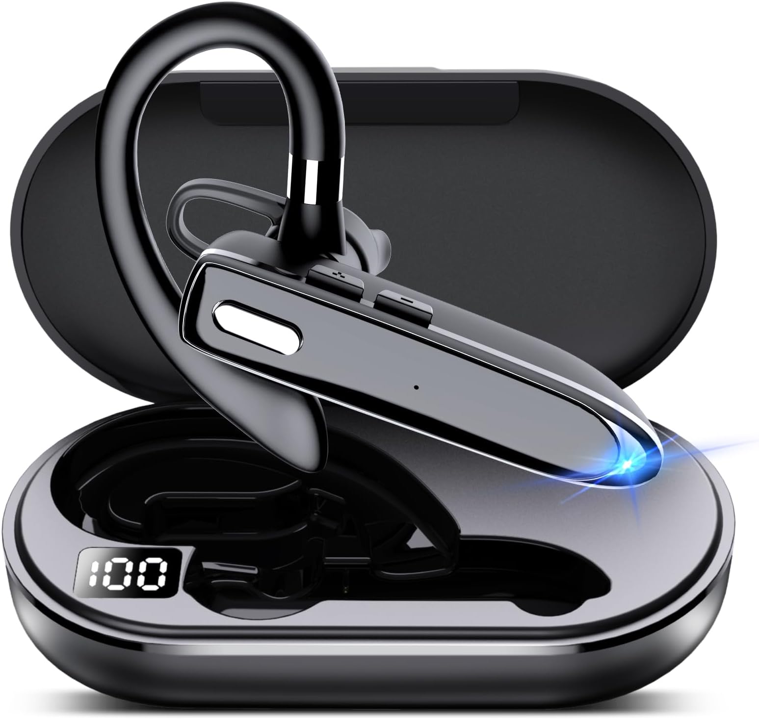EUQQ Bluetooth Single wireless Headset Handsfree Earpiece for phone, V5.3 in-Ear Headphone with Microphone,USB-C Charge, Waterproof Earphones for Driving/Business/Office with Android/iOS,Laptop