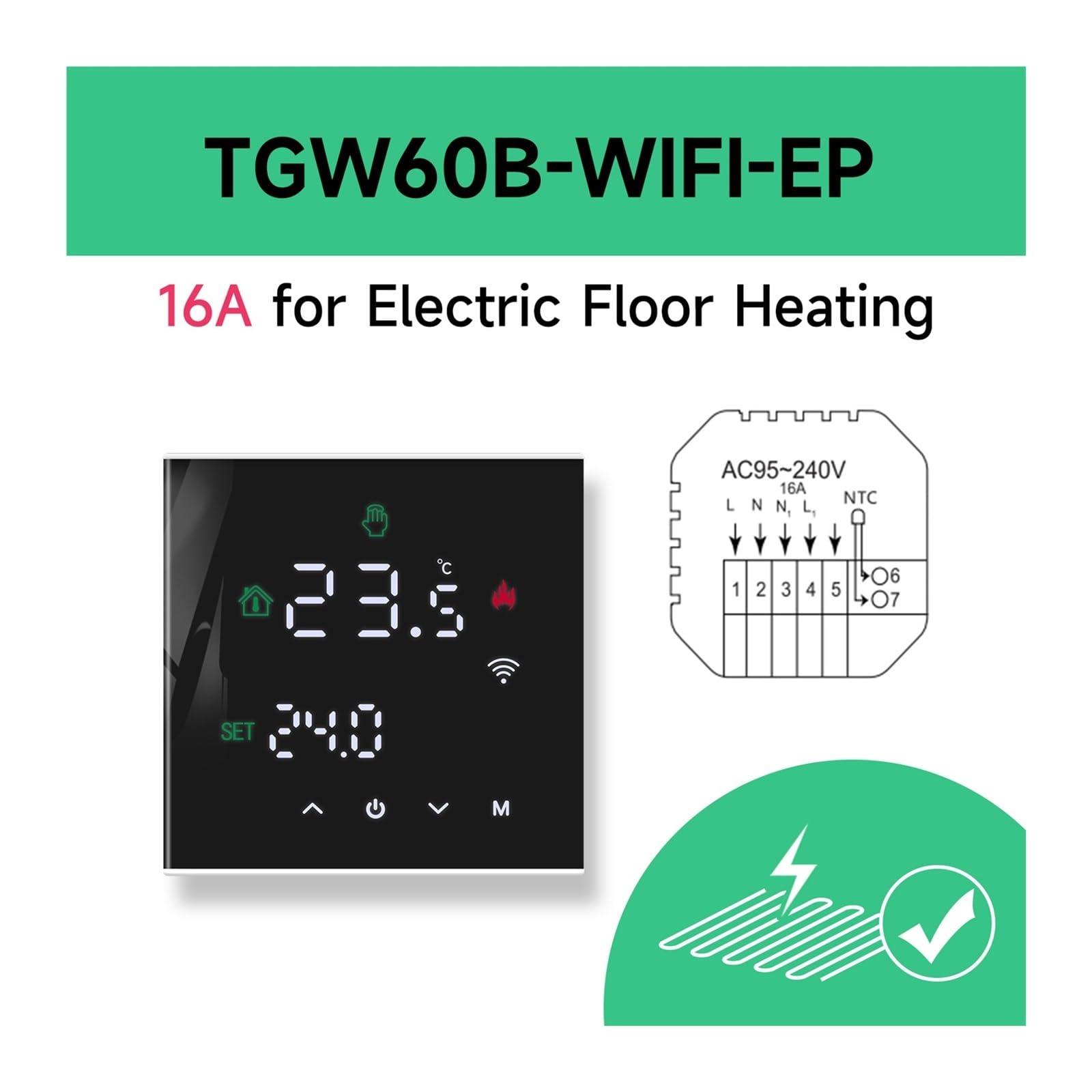 Tuya Smart Home Termoregulator, Ciepły Termostat Podłogowy Do Ogrzewania Elektrycznego Regulator Temperatury Kocioł Gazowy(TGW60B-WIFI-EP)